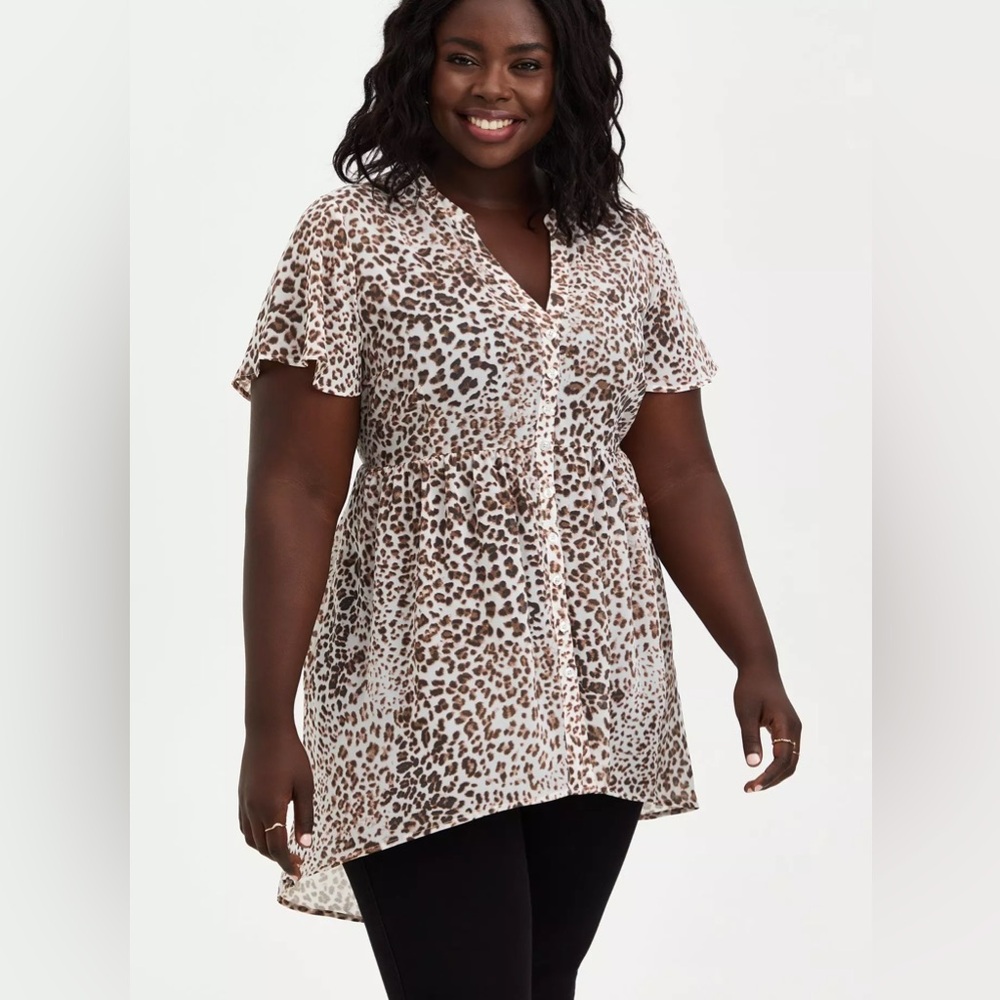 Torrid Lexie Babydoll Chiffon Tunic Leopard Print, size 2X
